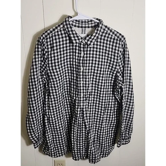 J. Jill Checkered Half Button Placket Long Sleeve Top w/ Pockets Sz L - Picture 1 of 7